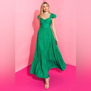 Flying Tomato RVCA Steady Woven Ankle Tiered Maxi Dress Kelly Green